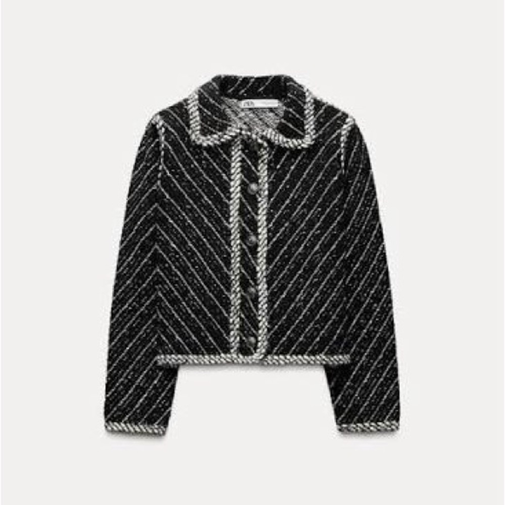 Zara Black Tweed Style Combination Knit Jacket - Picture 3 of 9